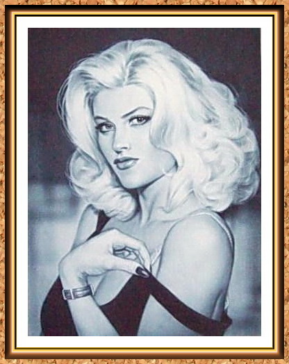 портрет черно-белый по фотографии в технике"сухая кисть"(модель,Анна Николь Смит,секс,часы,блондинки,грудь)